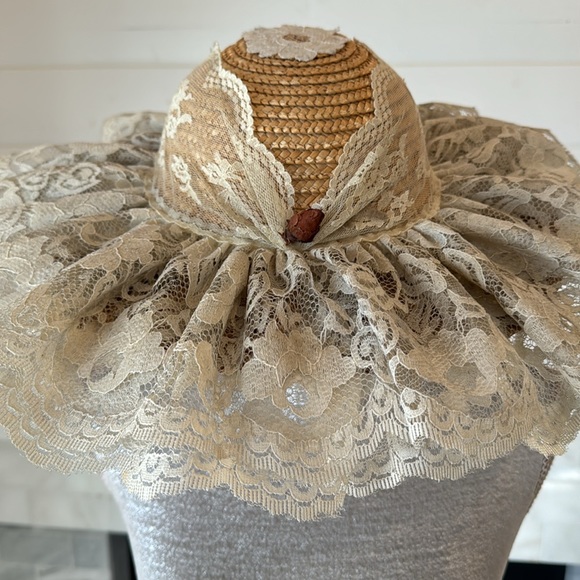 Hand Crafted Accessories - Handmade Ivory Lacey Acorn Adorned Straw Hat